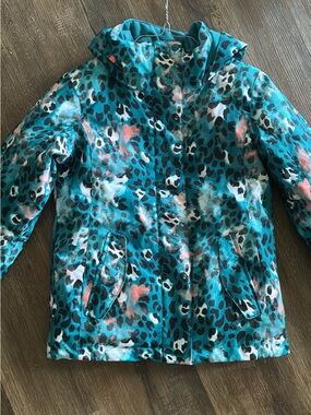 Roxy dry flight girls Teal Leopard Print Puffer ski jacket (large 12)